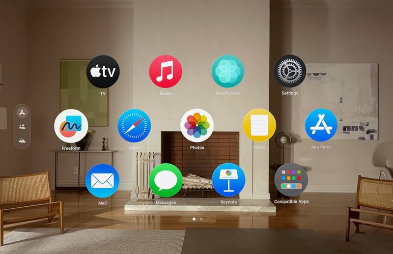비전 프로 운영체제인 '비전OS'의 앱 선택 화면 / 출처=애플