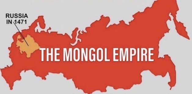 15세기 몽골 제국과 러시아 크기를 비교하는 지도. (차히아깅 엘벡도르지 전 몽골 대통령 엑스 갈무리)