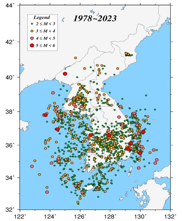 1978~2023년 지진 발생 현황(기상청 제공) ⓒ 뉴스1