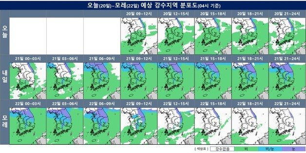 20~22일 강수 모식도(기상청 제공) ⓒ 뉴스1