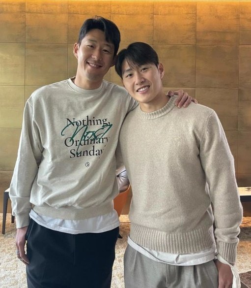 Son Heung-min (left) and Lee Kang-in collided during the 2023 Asian Football Confederation (AFC) Asian Cup. Instagram Capture