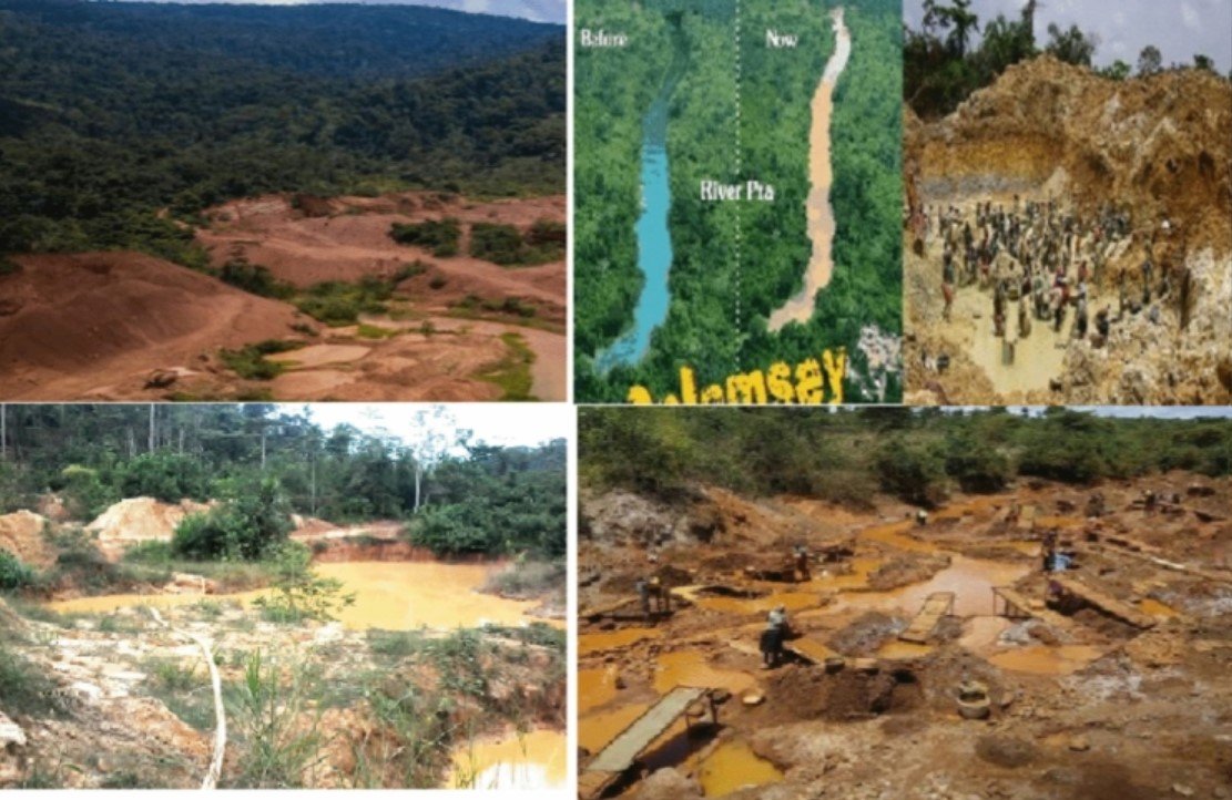 불법 금 채굴 광산 ‘갈람세이’가 가나의 경작지와 산림을 어떻게 황폐화했는지를 보여주는 자료 사진. 