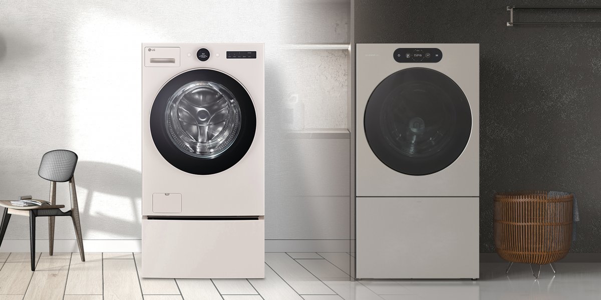 일체형 세탁건조기 ‘트롬 오브제컬렉션 워시콤보’(좌), ‘LG 시그니처 세탁건조기’(우).