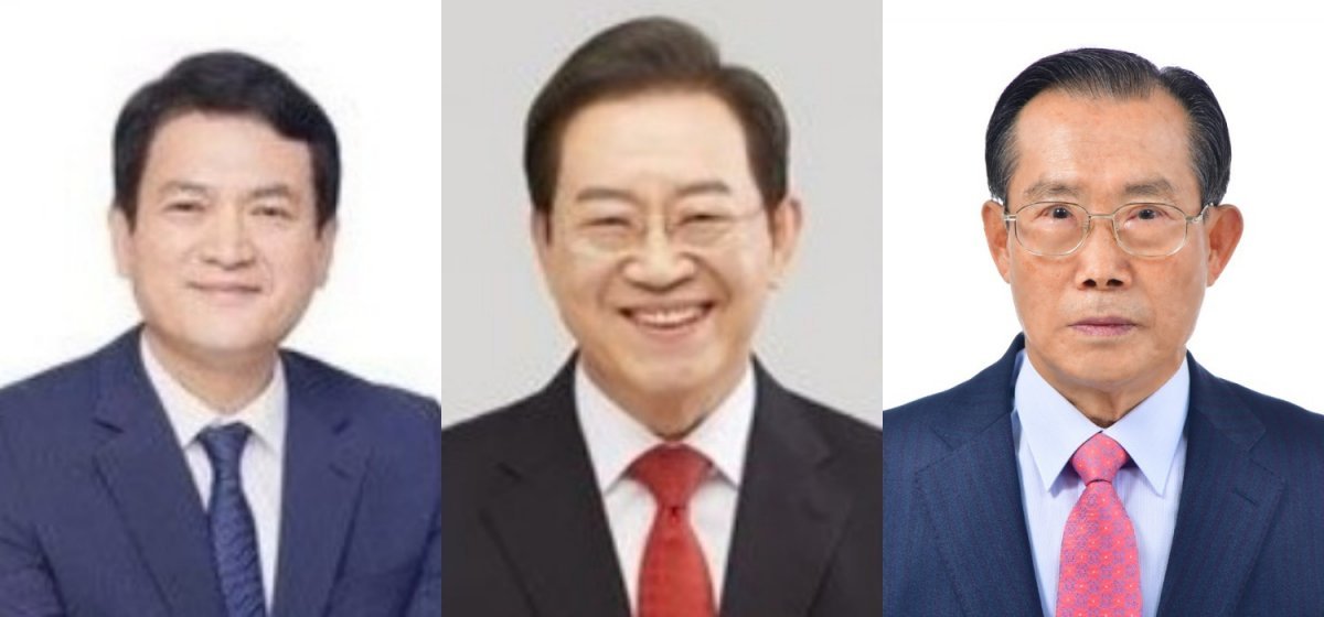 왼쪽부터 민주당 김경욱 후보, 국민의힘 이종배 후보, 자유통일당 성근용 후보.