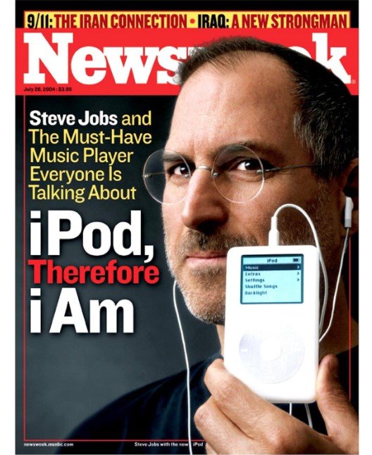 아이팟의 성공은 애플이 아이폰 시대를 여는 기반이 되었다. 사진은 2004년 뉴스위크 표지에 실린 스티브 잡스와 아이팟 사진. 뉴스위크