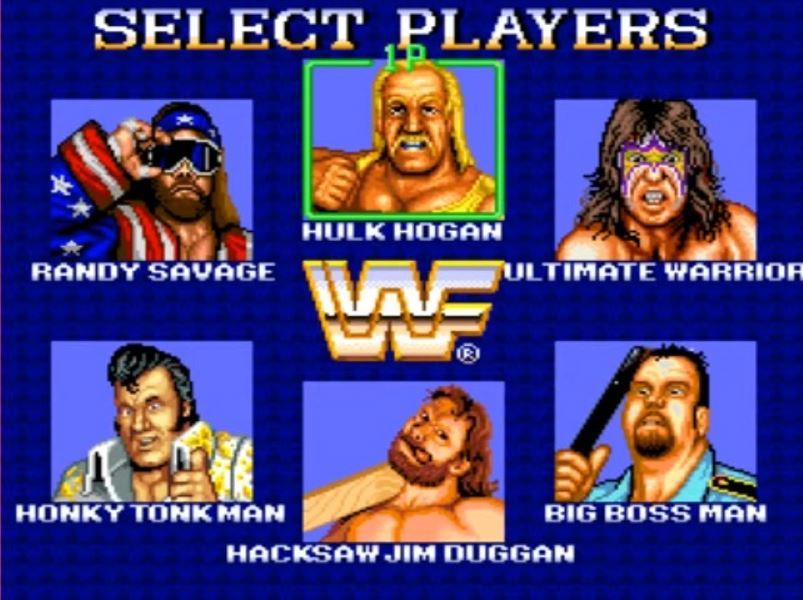 WWF 슈퍼스타즈 속 헐크 호건과 유명 프로레슬러 들 (출처=게임 영상 캡처)