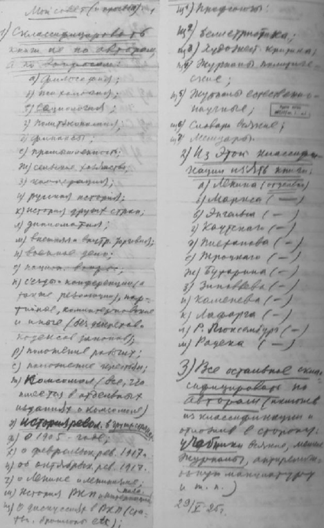 스탈린이 손으로 쓴 장서 분류 체계. 너머북스 제공