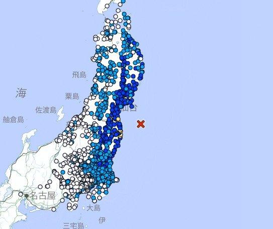 일본 후쿠시마현 앞바다에서 규모 6.0 지진이 관측됐다. (일본 기상청 갈무리)