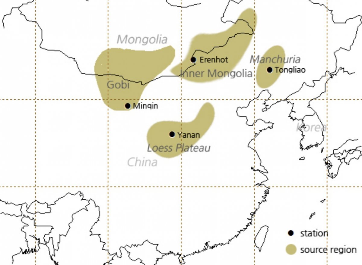 한반도에 영향을 미치는 주요 황사 발원지 현황 ⓒ 뉴스1