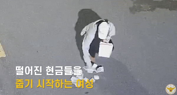 B 양이 길에 떨어진 지폐를 주워 경찰서에 가져가 신고했다. 유튜브 채널 ‘경찰청’ 영상