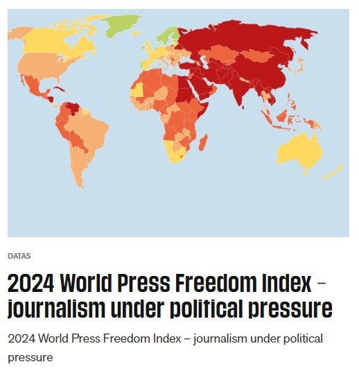 국경없는기자회(RSF)가 발표한 ‘2024 세계 언론 자유 지수’ 보고서(RSF 홈페이지 갈무리). 2024.05.03.