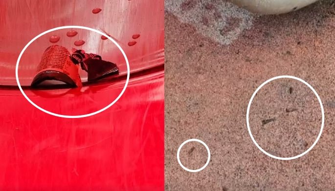 지난 7일 경북 구미시 구평동 한 공원 미끄럼틀 내부에서 유리병 조각이, 미끄럼틀 인근에서 유리 파편들이 발견됐다. 구평동 지역 온라인 커뮤니티 캡처