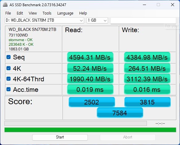 WD_BLACK SN770M의 AS SSD 벤치마크 테스트 결과. / 출처=IT동아