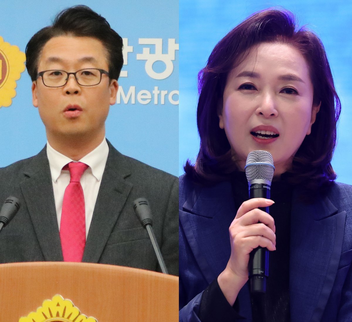 국민의힘 황우여 비대위 수석대변인에 임명된 곽규택(왼쪽) ·김민전 당선인