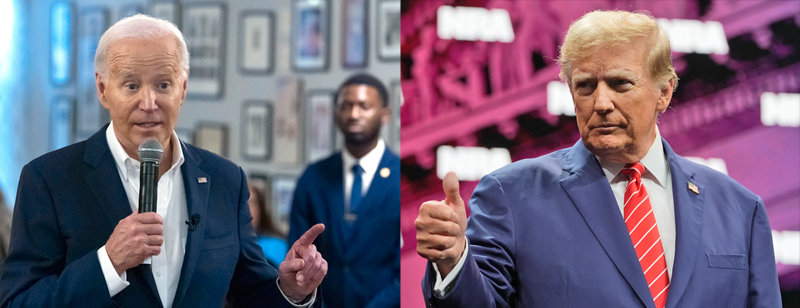 “다시 한번 몰표를” vs “총기 규제 풀겠다” 조 바이든 미국 대통령(왼쪽)은 18일 조지아주 애틀랜타에서 열린 
대선 캠프 행사에서 “조지아주가 내가 대통령이 된 이유”라며 흑인 표심 결집을 호소했다. 이날 도널드 트럼프 전 대통령(오른쪽)은
 텍사스주 댈러스에서 열린 전미총기협회(NRA) 연례 총회에 참석해 “정부에 포위당한 총기 소지권을 복구하겠다”라고 말했다. 
애틀랜타·댈러스=AP 뉴시스