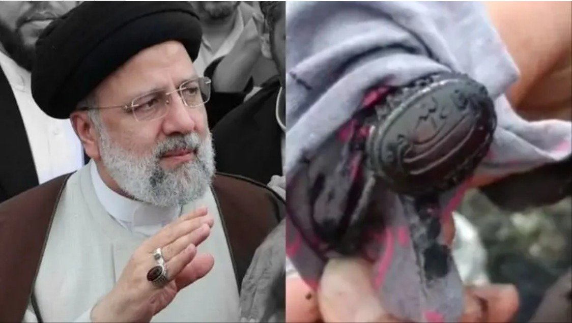 평소 에브라힘 라이시 이란 대통령 이 끼고 있던 반지와 헬기 추락 현장에서 수거된 동일한 반지(잭슨 힉클의 X 갈무리)
