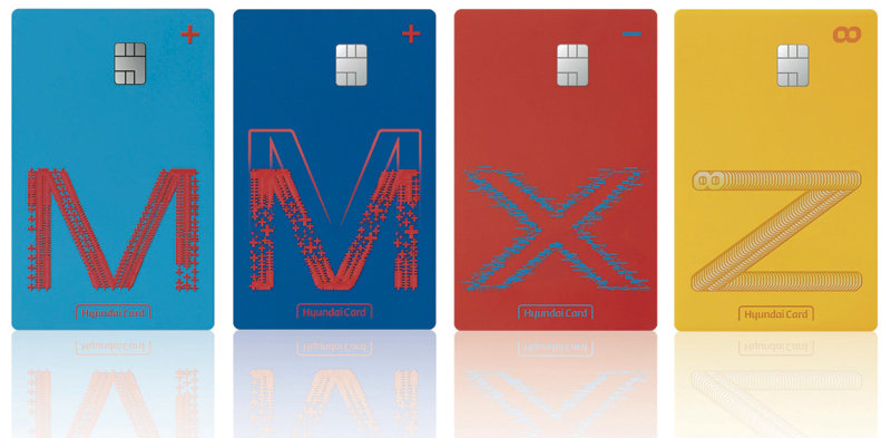 올 4월 새롭게 탄생한 현대카드 대표 상품인 현대카드M, 현대카드MM, 현대카드X, 현대카드Z(왼쪽부터). 현대카드가 새롭게 공개한 슬로건 ‘아키텍트 오브 체인지’에 기반한 상품 개편 체계가 적용됐다. 현대카드 제공.