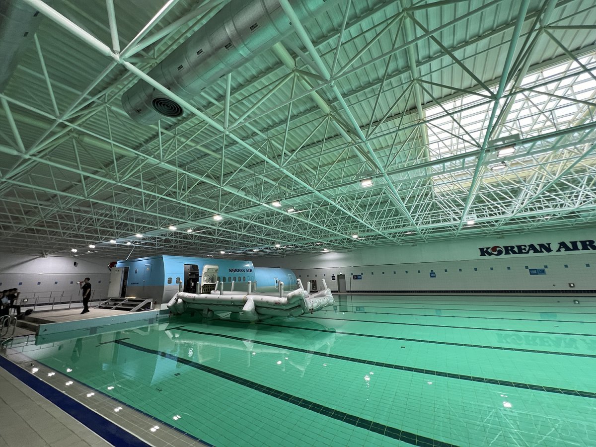 Korean Air cabin training center training swimming pool facility