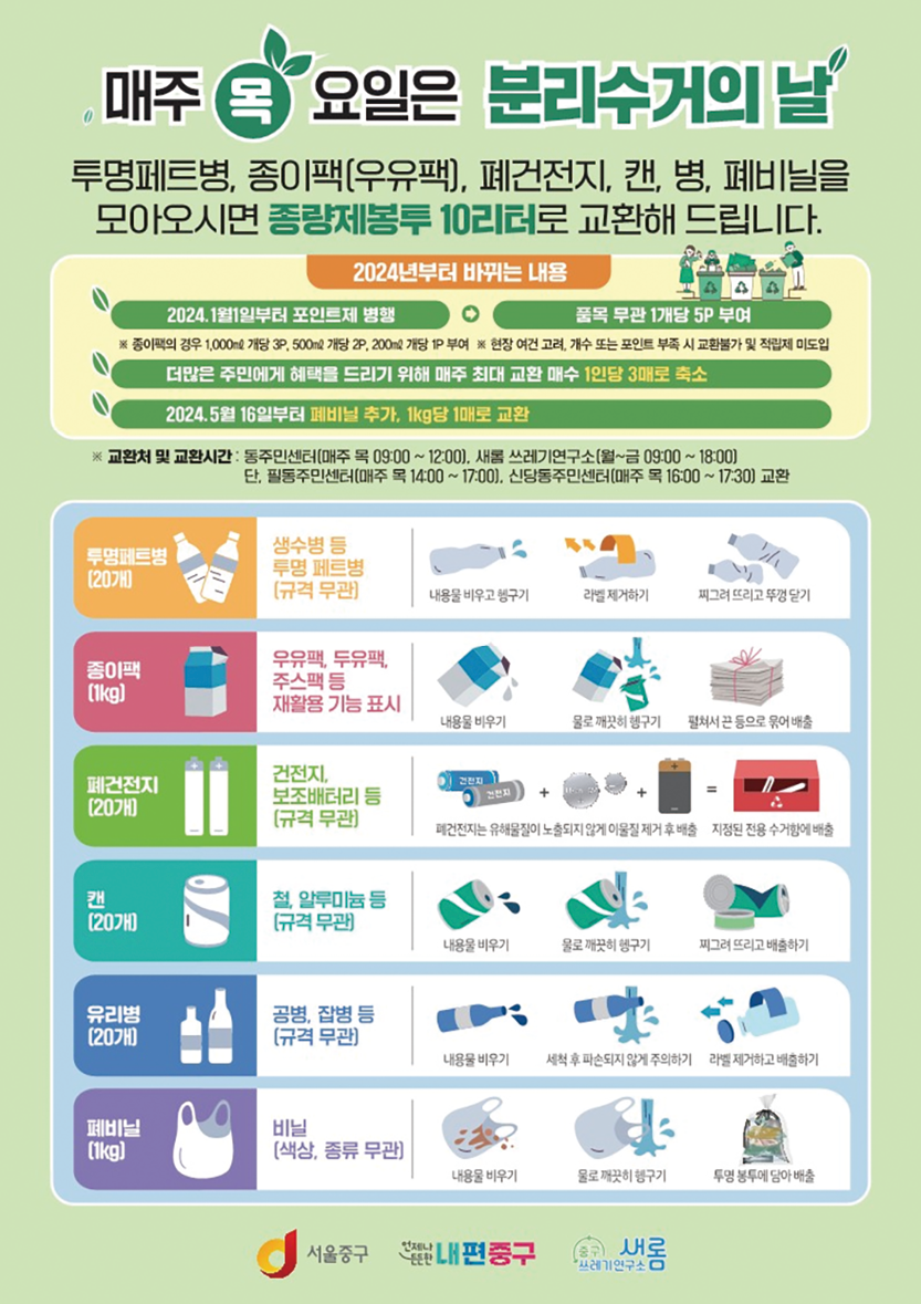 중구가 시행 중인 재활용품 종량제 봉투 교환 사업 안내문. 중구 제공