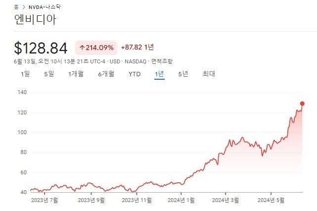 1년 만에 200%, 1년 반 만에 700% 넘게 뛴 엔비디아 주가. 구글금융