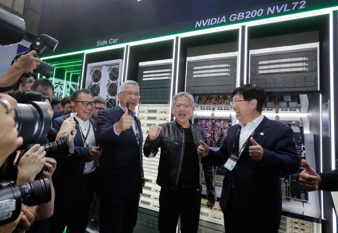 Nvidia CEO Jensen Huang (center) attended Computex 2024 in Taiwan earlier this month.  AP Newsis