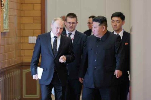 블라디미르 푸틴 러시아 대통령과 김정은 노동당 총비서. (평양 노동신문=뉴스1)