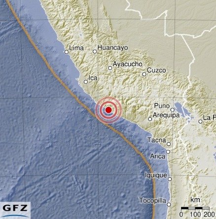 28일(현지시간) 페루 해안에서 발생한 규모 6.9의 지진(독일 지구과학연구센터(GFZ) 갈무리). 2024.06.28.