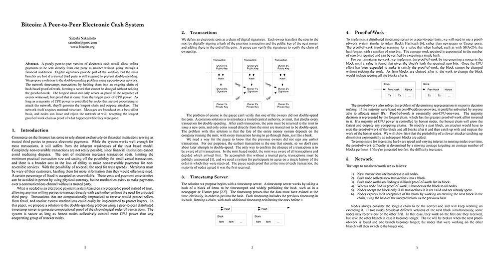 사토시 나카모토가 발표한 비트코인 논문 / 출처=비트코인.org