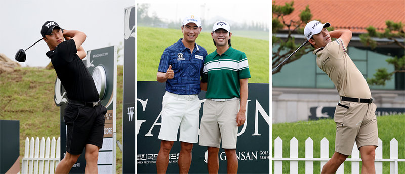 11일 한국프로골프(KPGA)투어 군산CC오픈에서 김용태, 문경준, 김동은, 김비오(왼쪽부터)가 반바지를 입고 경기에 나섰다. 
이번 대회 참가 선수 144명 중 11명이 이날 KPGA투어 사상 첫 ‘반바지 라운드’를 했다. KPGA 제공