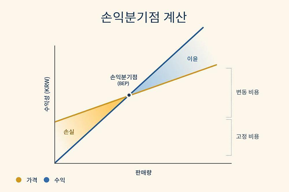 스타트업의 손익분기점 계산 도표. 판매량이 적어도 수익성이 높다면 더 쉽게 손익분기점에 도달할 수 있다 / 출처=쇼피파이