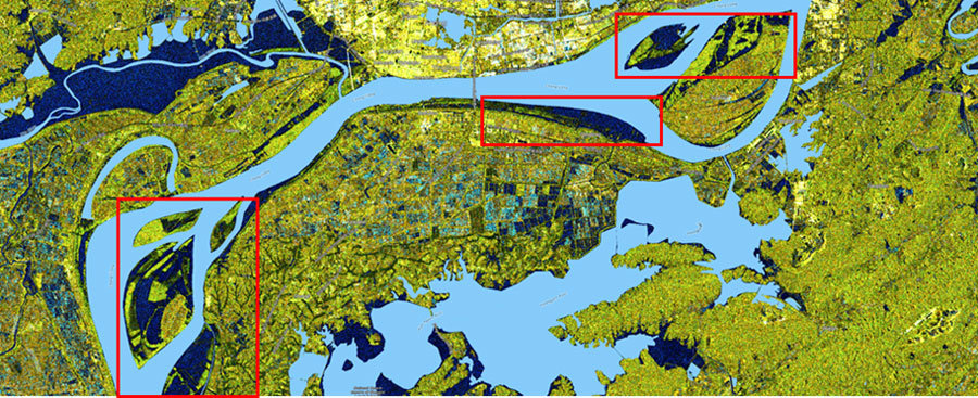 2024년 7월 2일 안후이성 Anqing 지역 SAR 영상(컬러화) / 출처 : Sentinel-1 data: © ESA