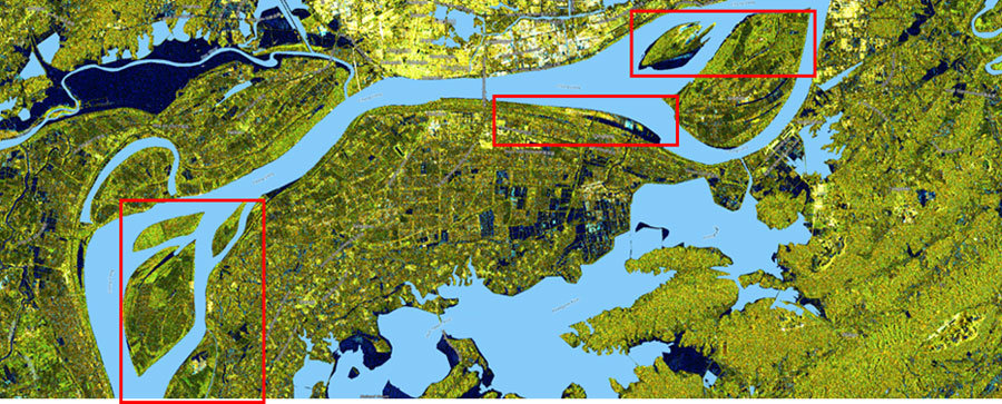 2024년 5월 19일 안후이성 Anqing 지역 SAR 영상(컬러화) / 출처= Sentinel-1 data: © ESA