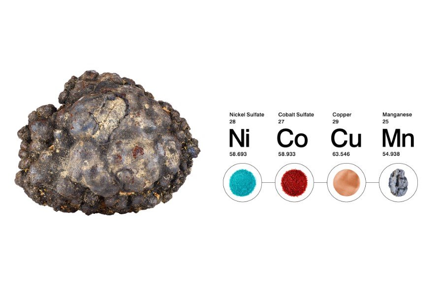 Manganese nodules are a mixture of nickel, cobalt, copper, and manganese. It takes about 10 million years for them to grow to a diameter of 10 centimeters. The Metal Company