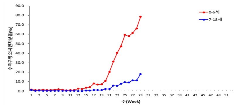 2024년 연령별 수족구병 의사환자 분율. (질병청 제공)