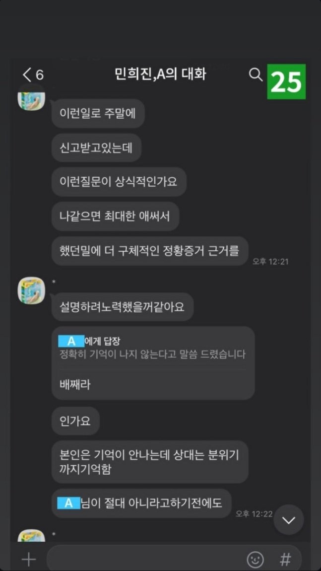 민희진 대표가 부대표 A 씨를 질책하는 대화 내용. 민희진 대표 인스타그램 캡처