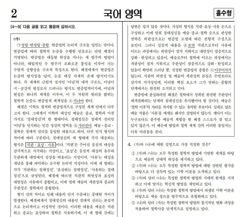 2022학년도 대학수학능력시험 국어 영역에는 독일 철학자 헤겔의 미학을 다룬 지문이 출제됐는데 ‘역대급 난도’라는 평가에도 수험생 45%가 정답을 맞혔다.