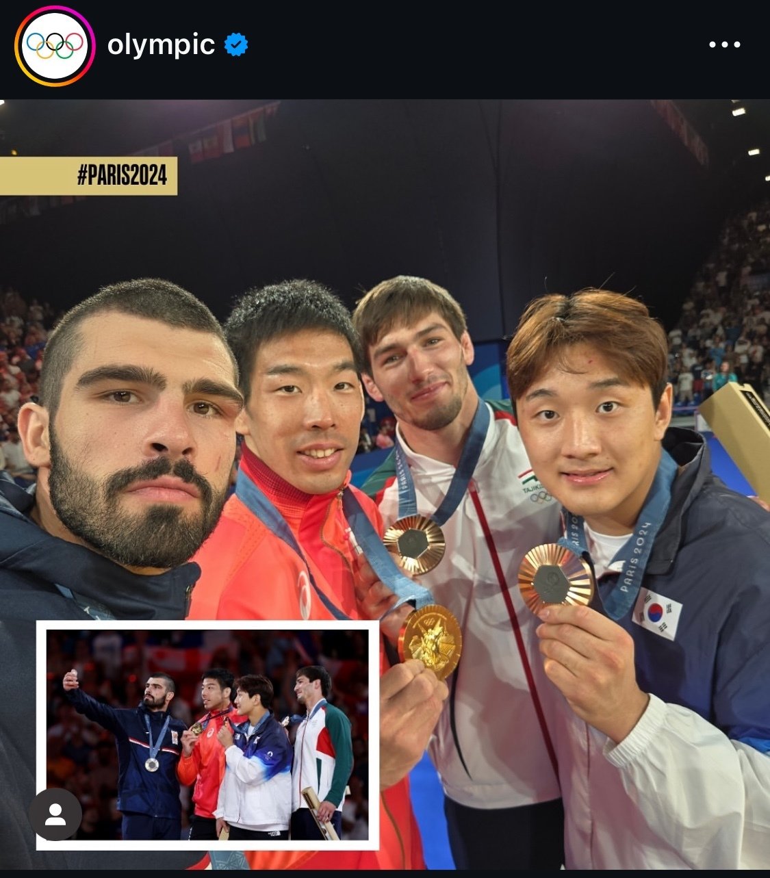 IOC가 공식 인스타그램에 공개한 이준환의 시상대 셀피 원본 사진.(IOC 공식 인스타그램 갈무리)