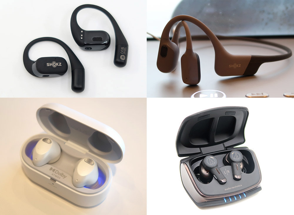 Open-type earphones and bone conduction earphones (top), LG Electronics Tone Free UT90S with UV sterilization function (bottom left) and Audio Technica ATH-TWX9. Source = IT Donga