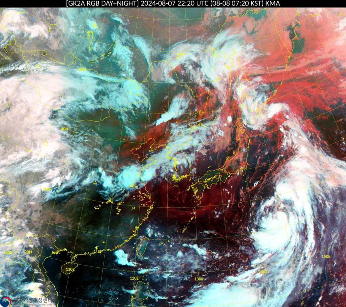천리안 위성 2A호에서 관측되는 8일 오전 7시 20분 제5호 태풍 마리아 모습 ⓒ 뉴스1