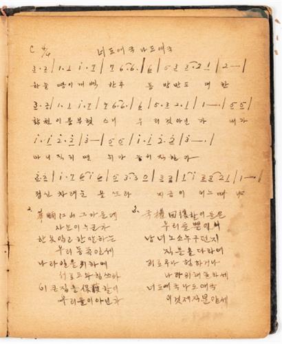 망향성에 수록된 ‘너도애국, 나도애국’의 가사. 
독립기념관 제공