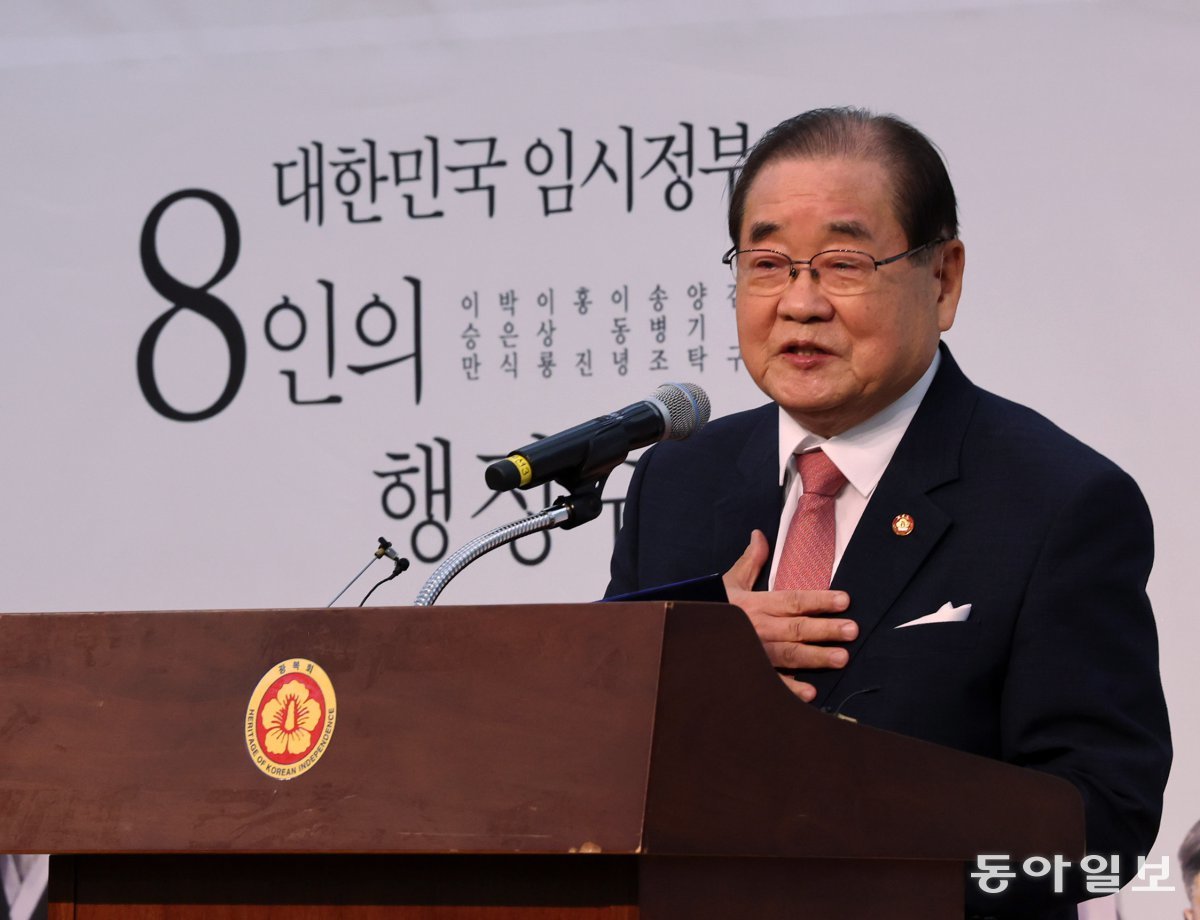 이종찬 광복회장이 15일 서울 용산구 백범김구기념관에서 광복회 주최로 열린 제79주년 광복절 기념식에서 기념사를 하고 있다. 2024.08.15. 장승윤 기자 tomato99@donga.com