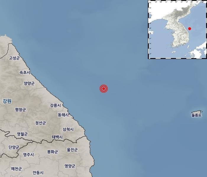 25일 오후 11시 28분 10초 강원 동해시 북동쪽 60㎞ 해역에서 규모 3.0의 지진이 발생했다.