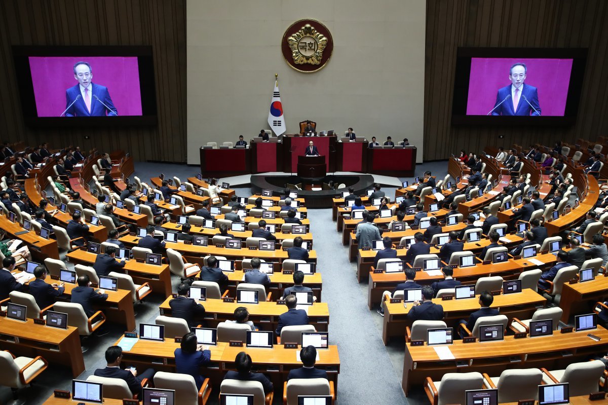 추경호 국민의힘 원내대표가 5일 오전 서울 여의도 국회 본회의장에서 교섭단체 대표연설을 하고 있다. 2024.9.5. 뉴스1