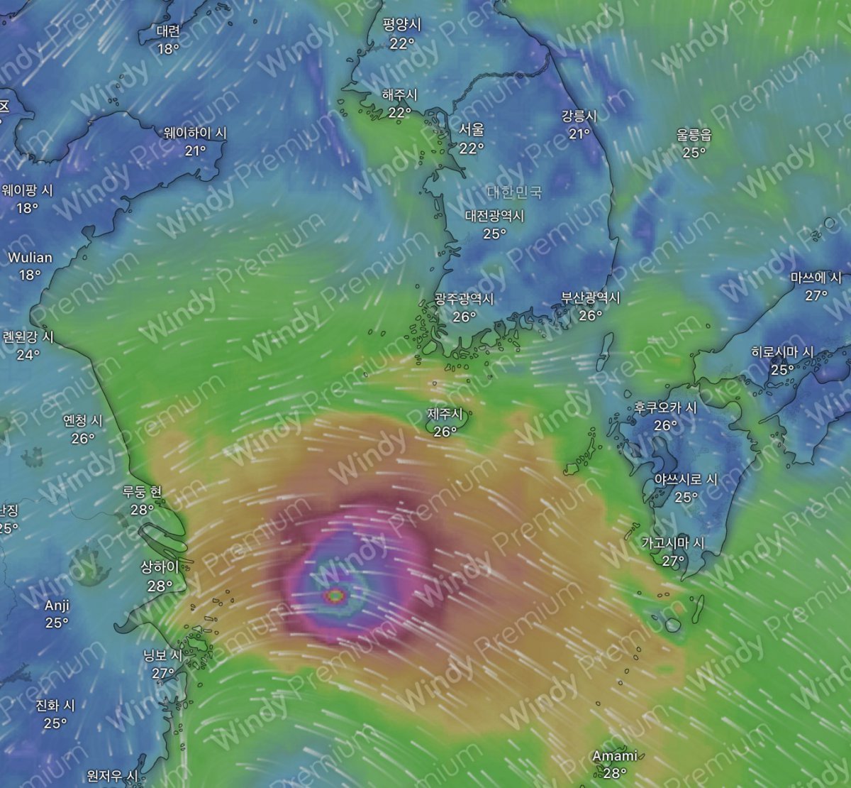 유럽중기예보센터(ECMWF) 수치모델 상 16일 새벽에 제28호 열대저압부에서 발달한 태풍 ‘버빙카’ 예상 위치. 뉴스1