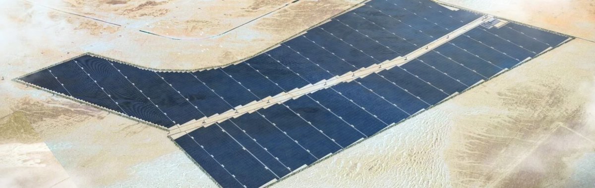 The world's largest single-site solar power plant, Al Dhafra, is under construction in the United Arab Emirates. The desert sand has been leveled and then filled with solar panels. Al Dhafra homepage