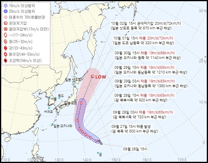 제17호 태풍 제비 예상 이동 경로(기상청 제공) ⓒ 뉴스1