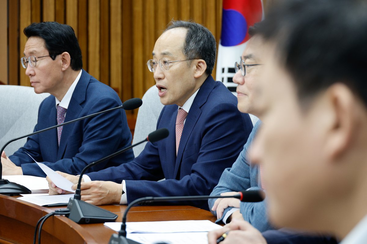 추경호 국민의힘 원내대표가 27일 오전 서울 여의도 국회에서 열린 원내대책회의에서 모두 발언하고 있다. 2024.9.27/뉴스1