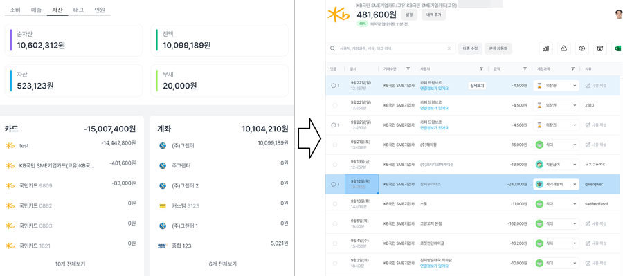 특정 자산(카드/계좌) 항목을 선택, 이용 현황을 자세히 확인할 수 있다 / 출처=IT동아