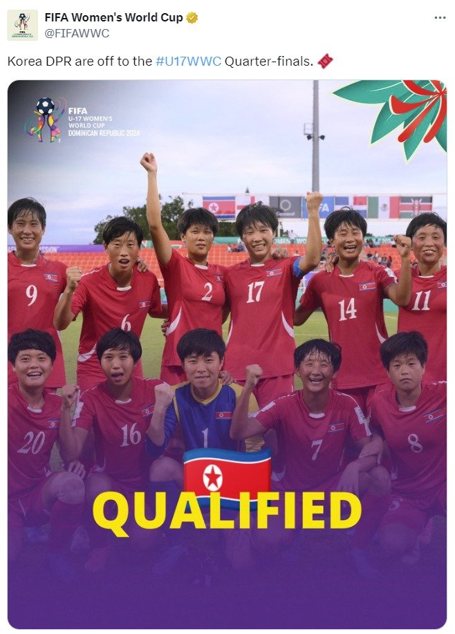 북한이 2024 FIFA U17 여자 월드컵 8강에 진출했다. (FIFA SNS 캡처)