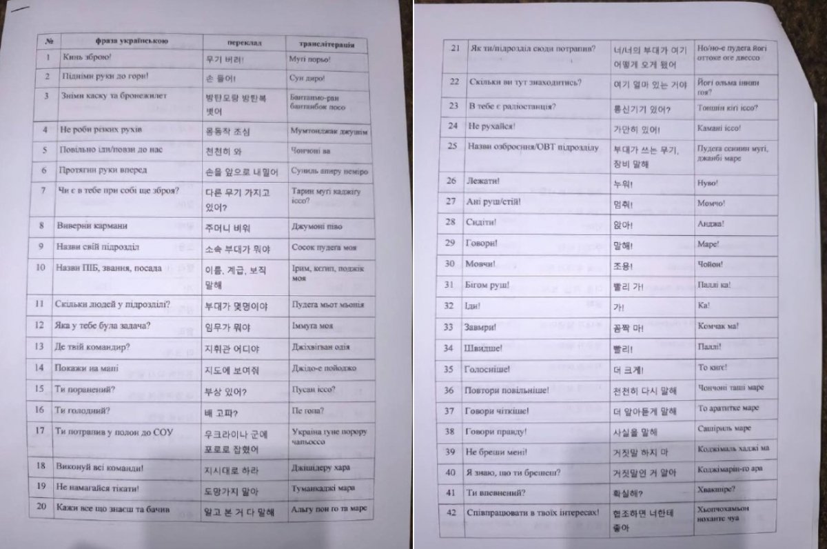 ‘Z작전-러시아 봄의 군사 특파원’이 우크라이나군이 북한군에 대비해 배포한 매뉴얼이라고 주장하며 공개한 사진. 텔레그램 갈무리